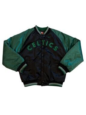 Vtg Nike Boston Celtics Bomber Varsity Satin Jacket Youth Medium Green Y2K *READ